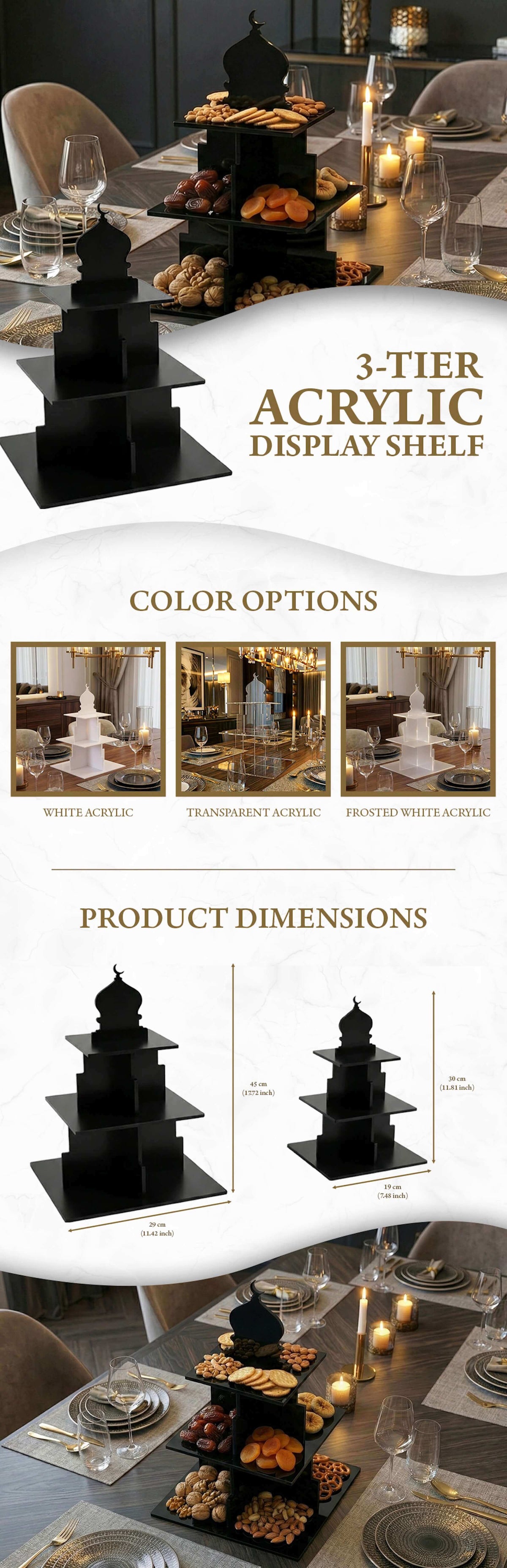 Ramadan Serving Stand – 3-Tier Acrylic Mosque Shaped Dessert & Date Holder - A+ Content