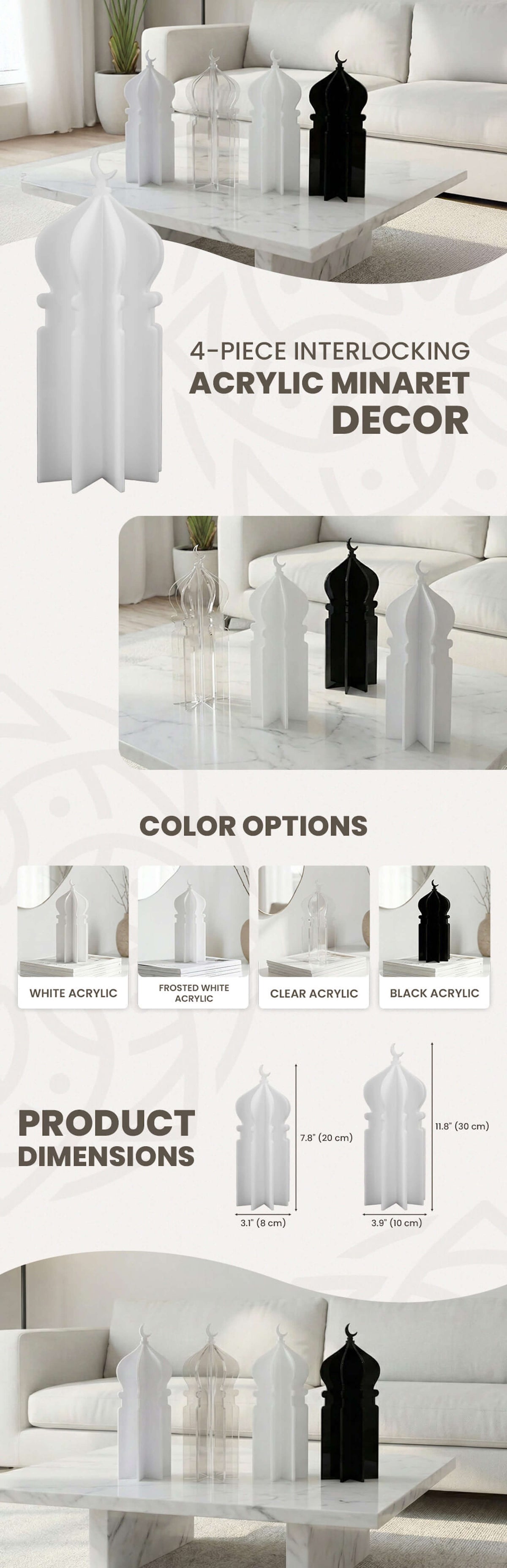 Décoration de table en acrylique 3D représentant une mosquée pour le Ramadan – Statue moderne et minimaliste à emboîter - A+ Content