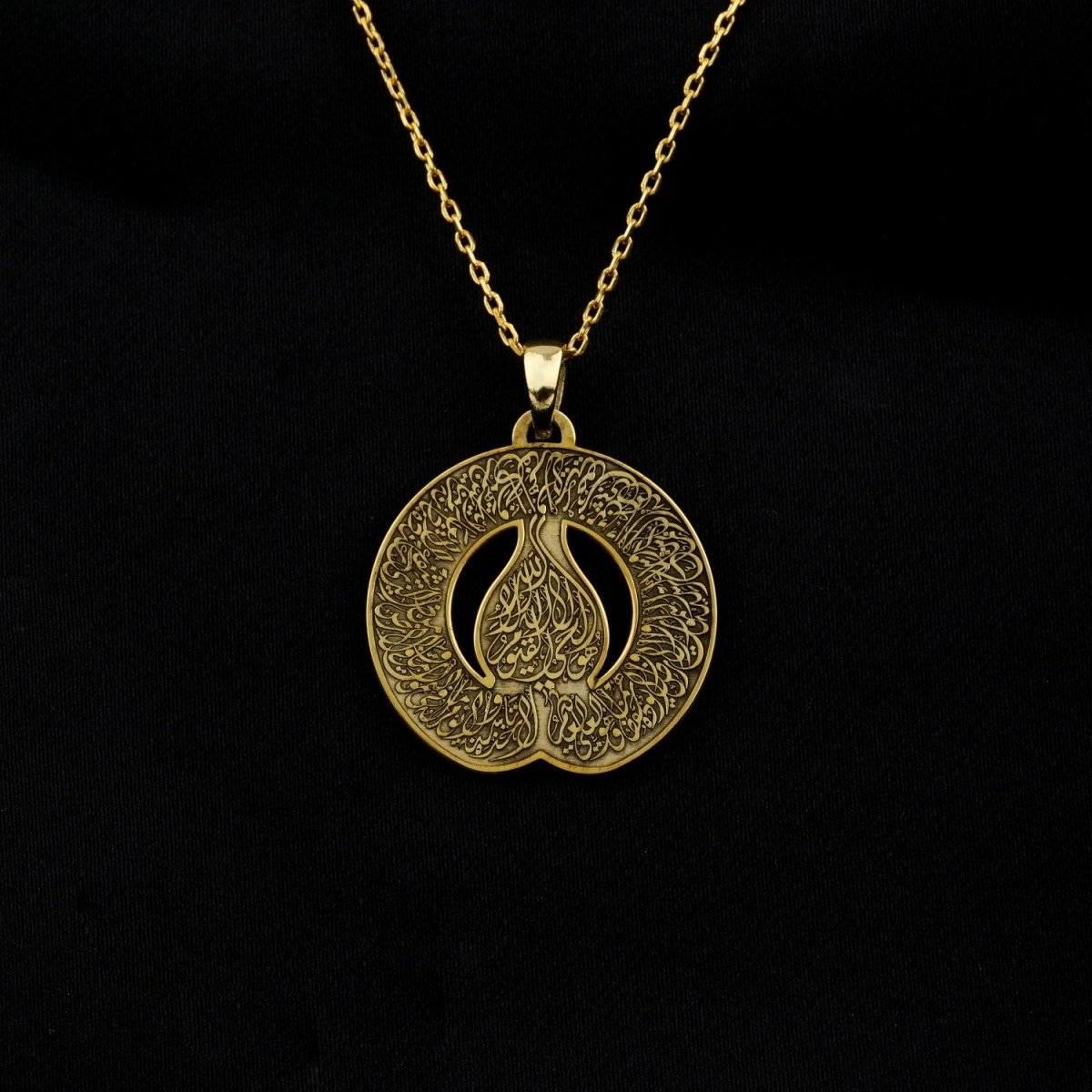 Diwani Ayatul Kursi Muslim Jewelry 18K Gold Plated Silver Pendant