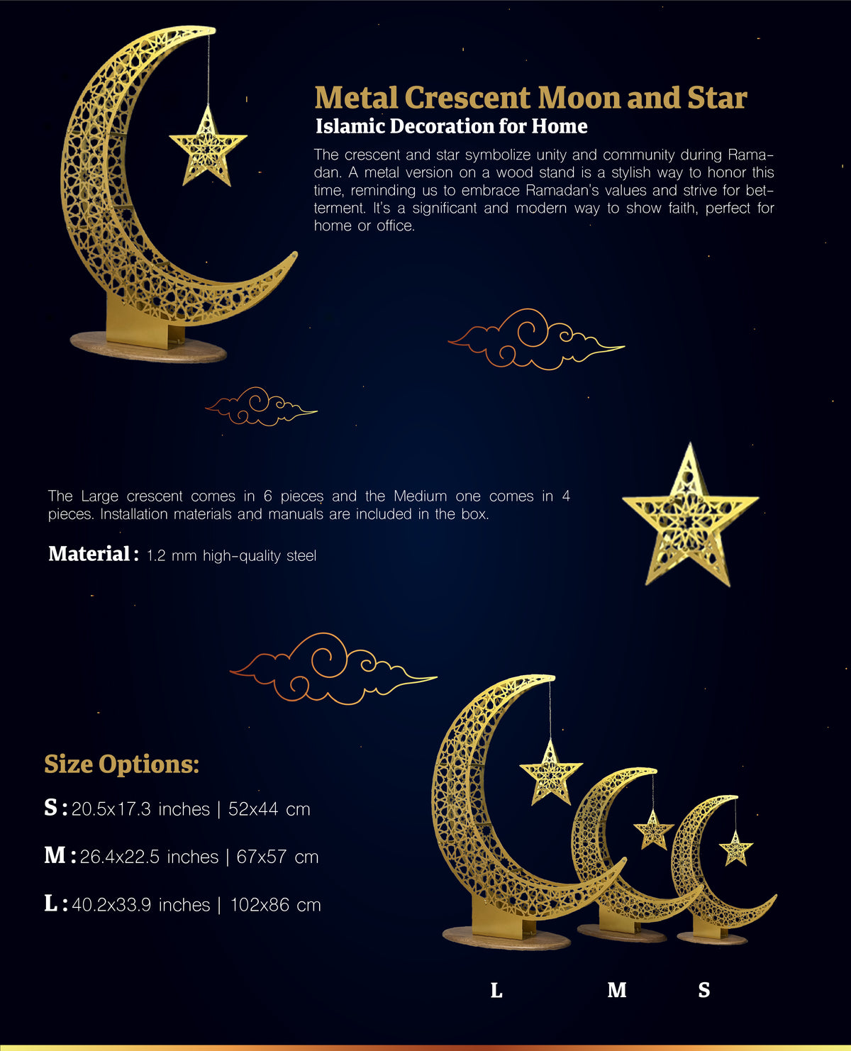 Décor de Ramadan croissant et étoile-décoration de maison islamique en métal - A+ Content