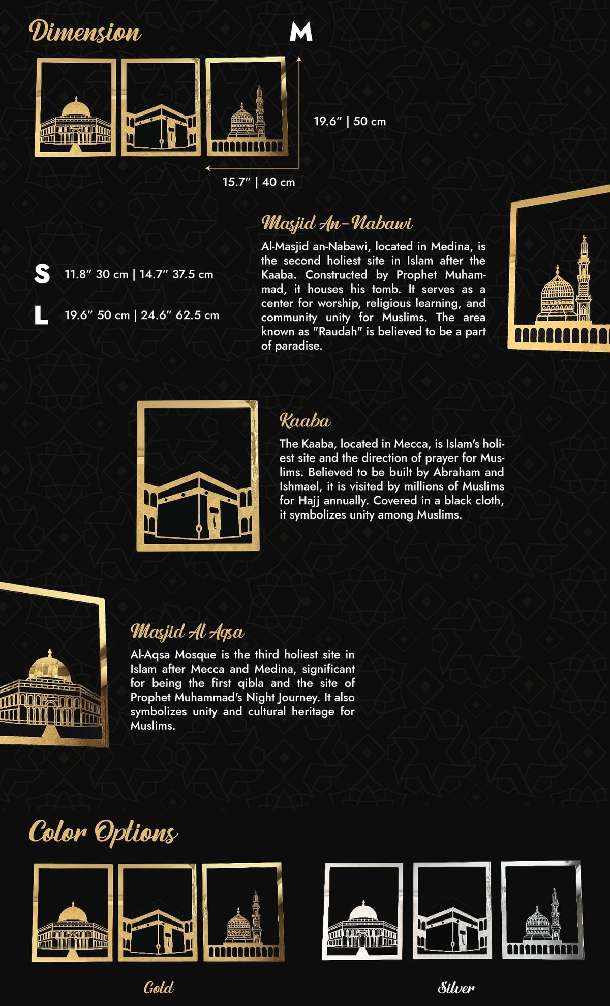 Masjid Al-Haram (Kaaba), Masjid An-Nabawi, Masjid Al Aqsa | Ensemble de décoration murale islamique - A+ Content