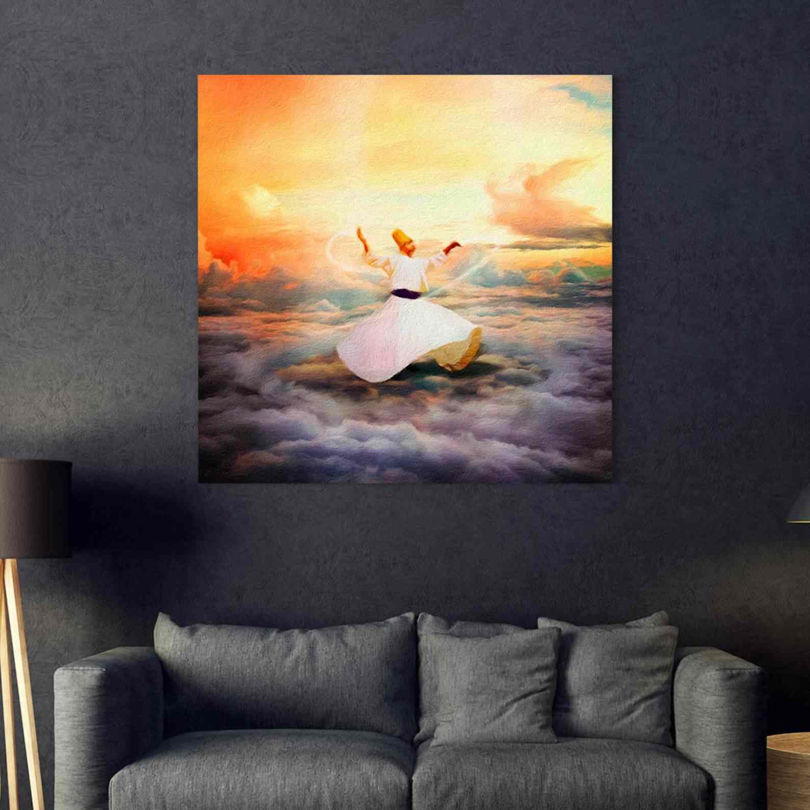 Three Whirling Dhervishes Ebru Canvas Print Islamic Art B11861 main image 0