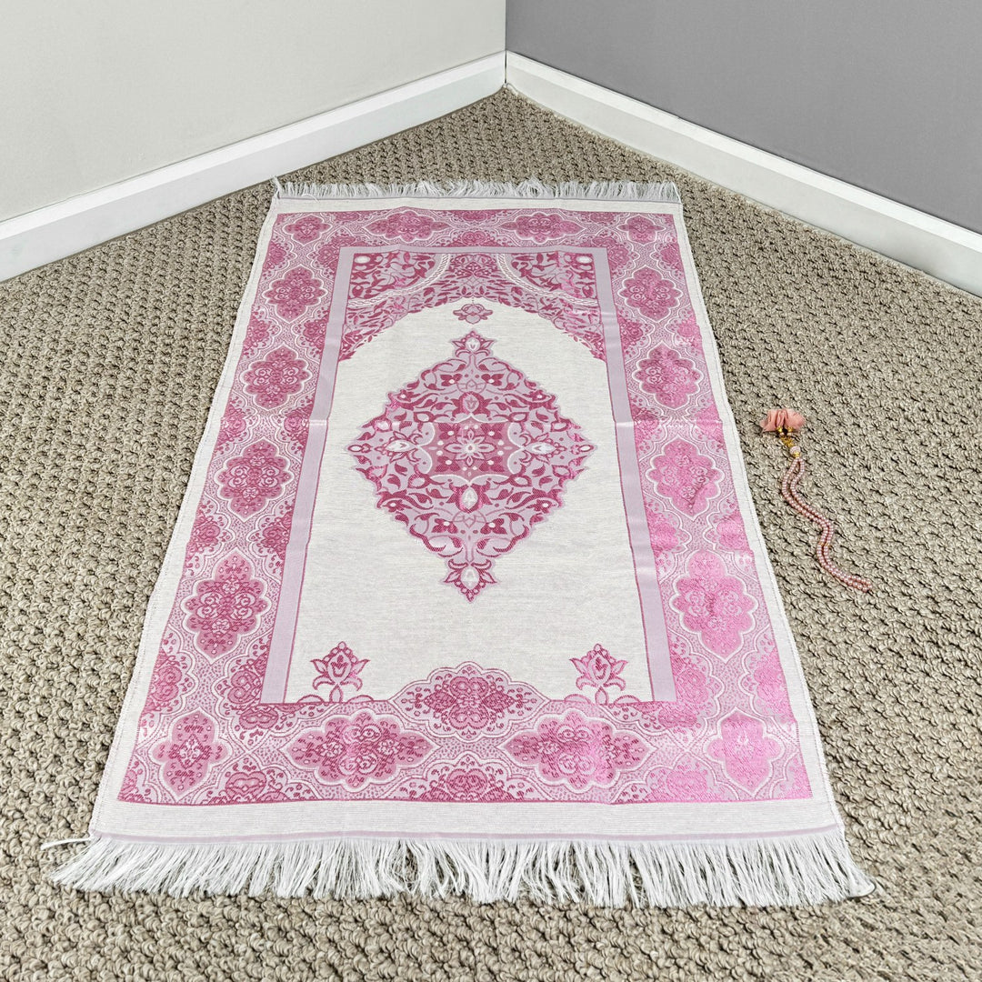 lightweight-rose-colored-travel-prayer-mat-for-muslims-sejadah-prayer-rug-and-accessories-gift-set-islamicwallartstore