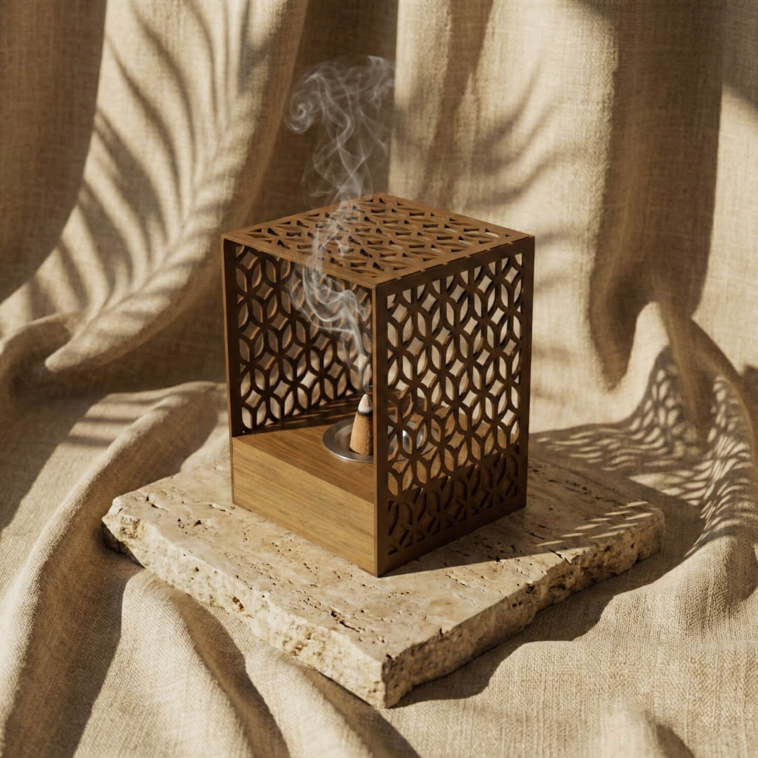 Modern Arched Metal Mabkhara with Solid Wood Base – Premium Bakhoor Burner