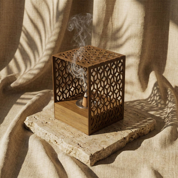 Modern Arched Metal Mabkhara with Solid Wood Base – Premium Bakhoor Burner