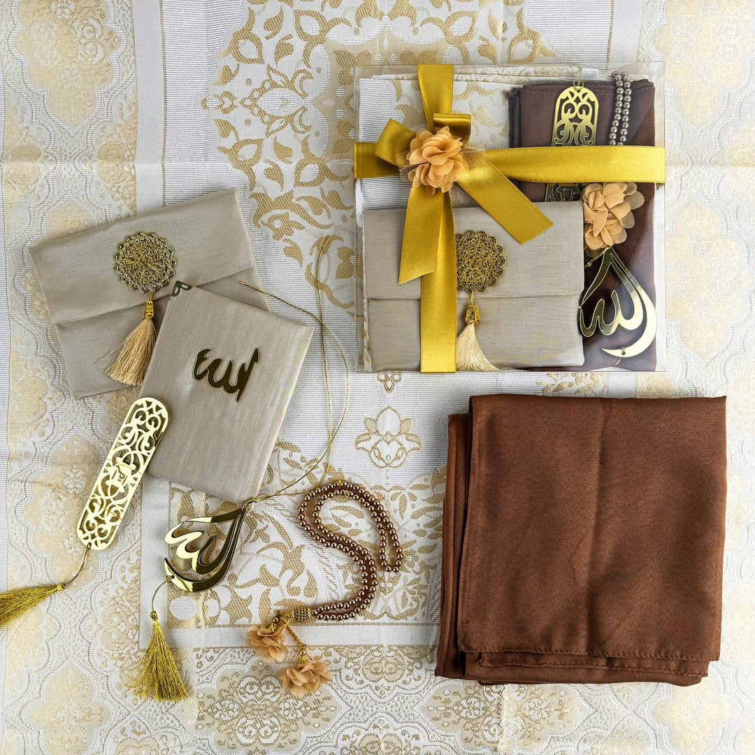 travel-friendly-cream-prayer-rug-and-accessories-islamic-gift-set-islamicwallartstore