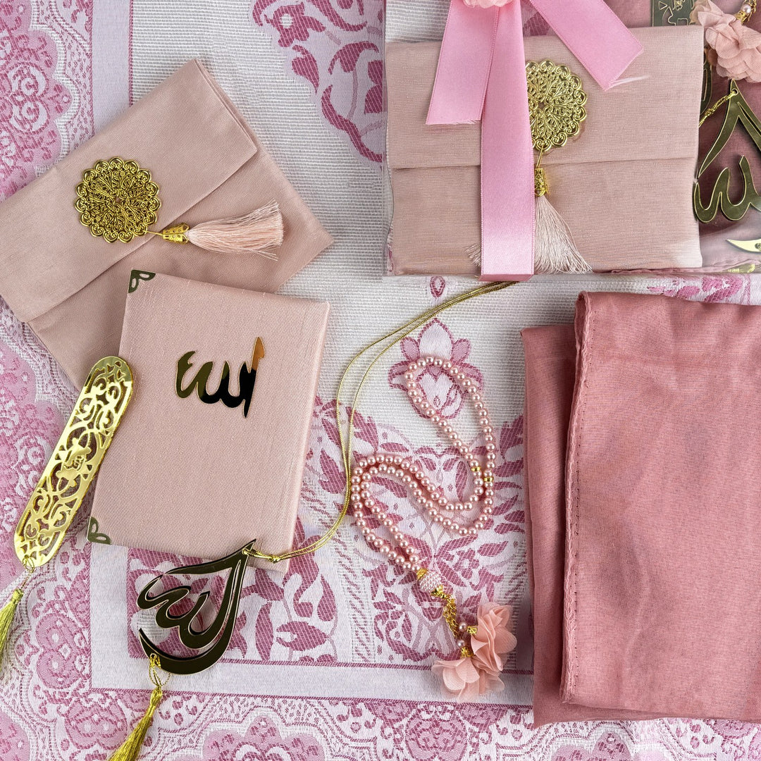 easy-to-carry-travel-prayer-mat-muslim-gift-rose-colored-sejadah-rug-and-prayer-accessories-set-islamicwallartstore
