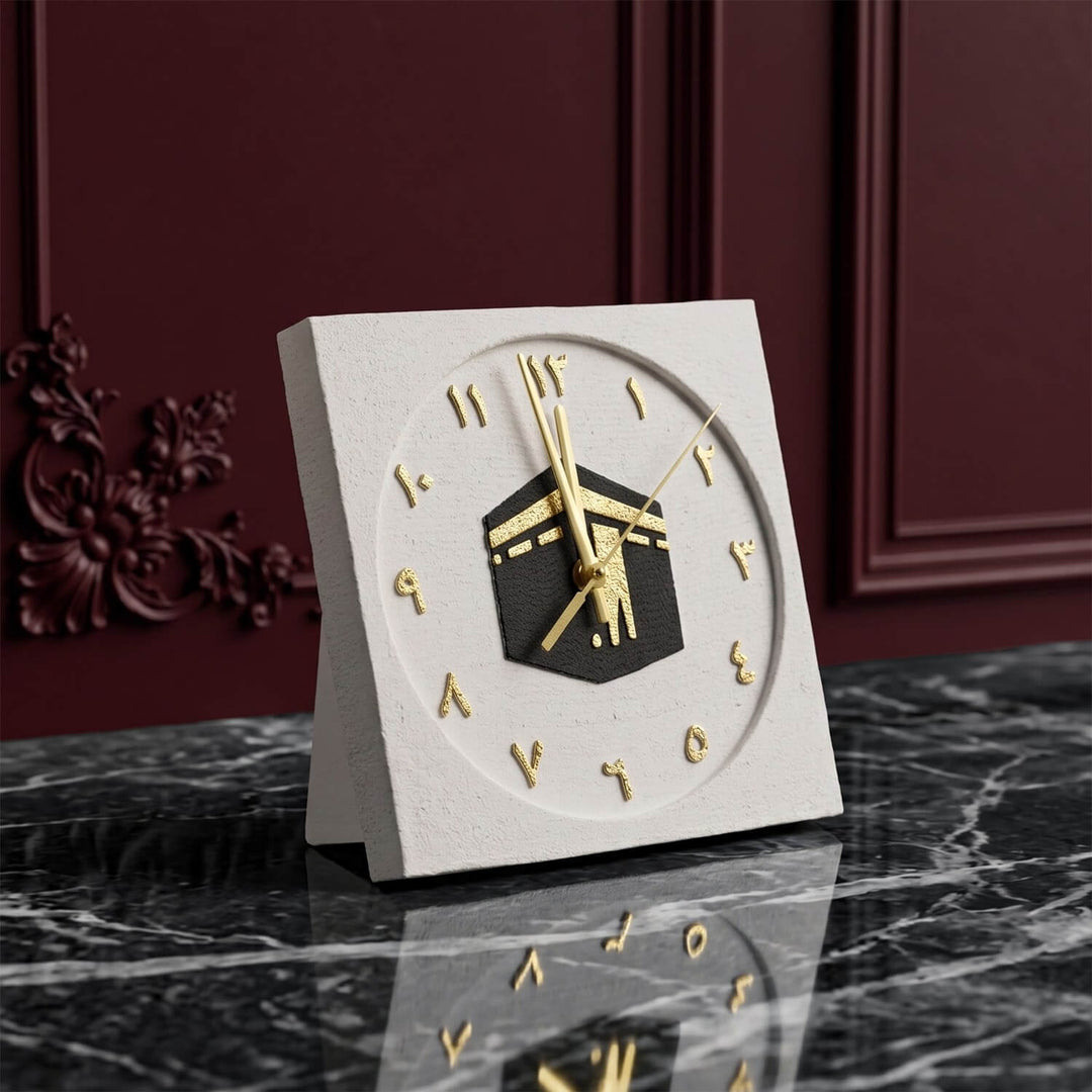 Kaaba Stone Desktop Clock Arabic Numerals Premium Islamic Decor