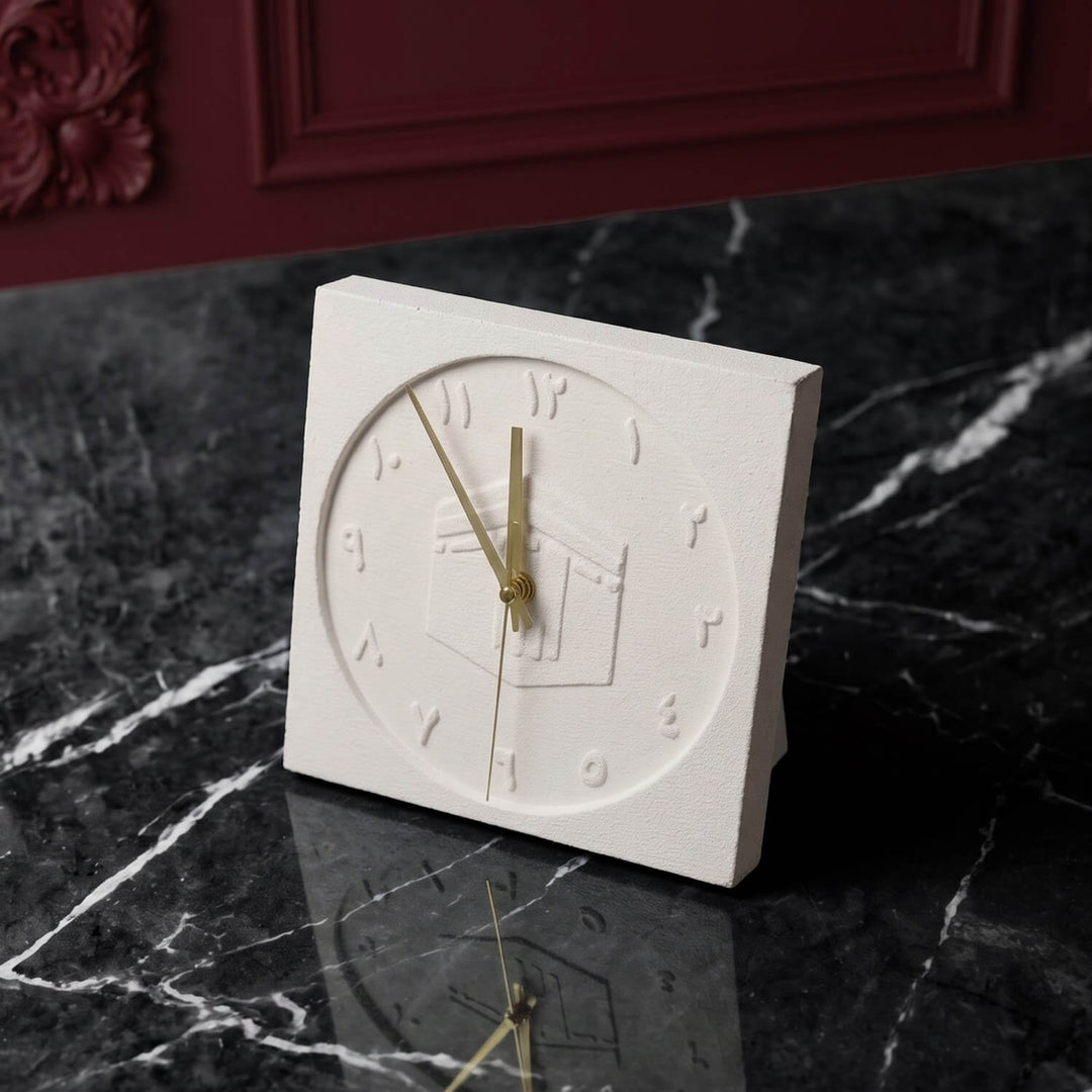 Kaaba Stone Desktop Clock Arabic Numerals Premium Islamic Decor