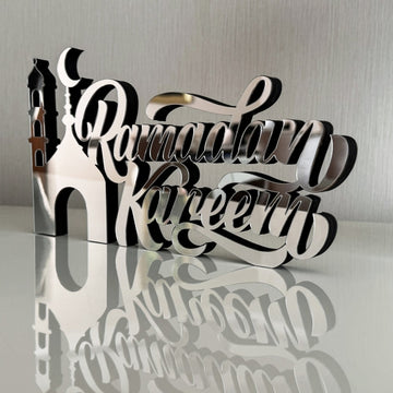 ramadan-kareem-islamic-tabletop-decor-in-english-with-minaret-silver-colored-unique-design-islamicwallartstore