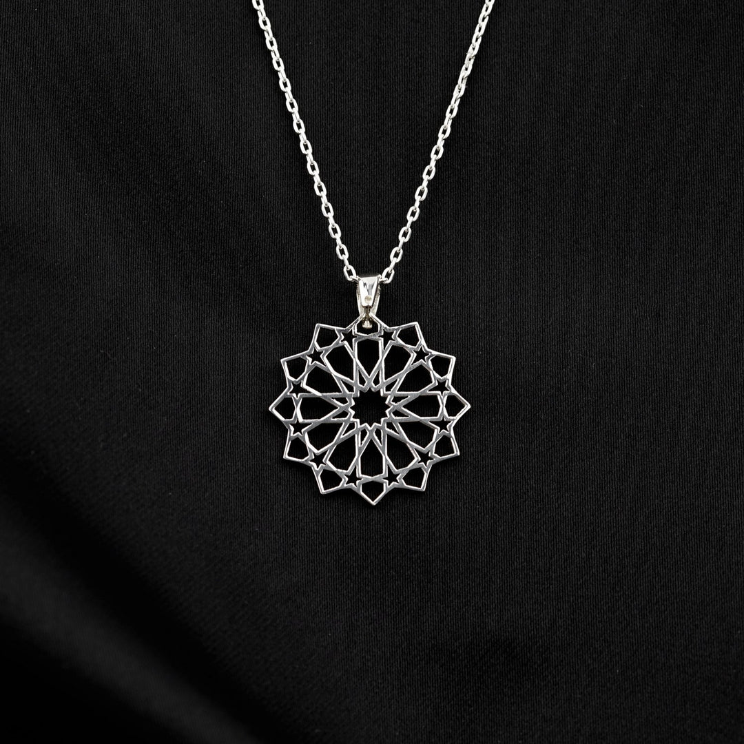 Islamic Geometric Pattern Muslim Jewelry, 18K Gold Plated Silver Pendant