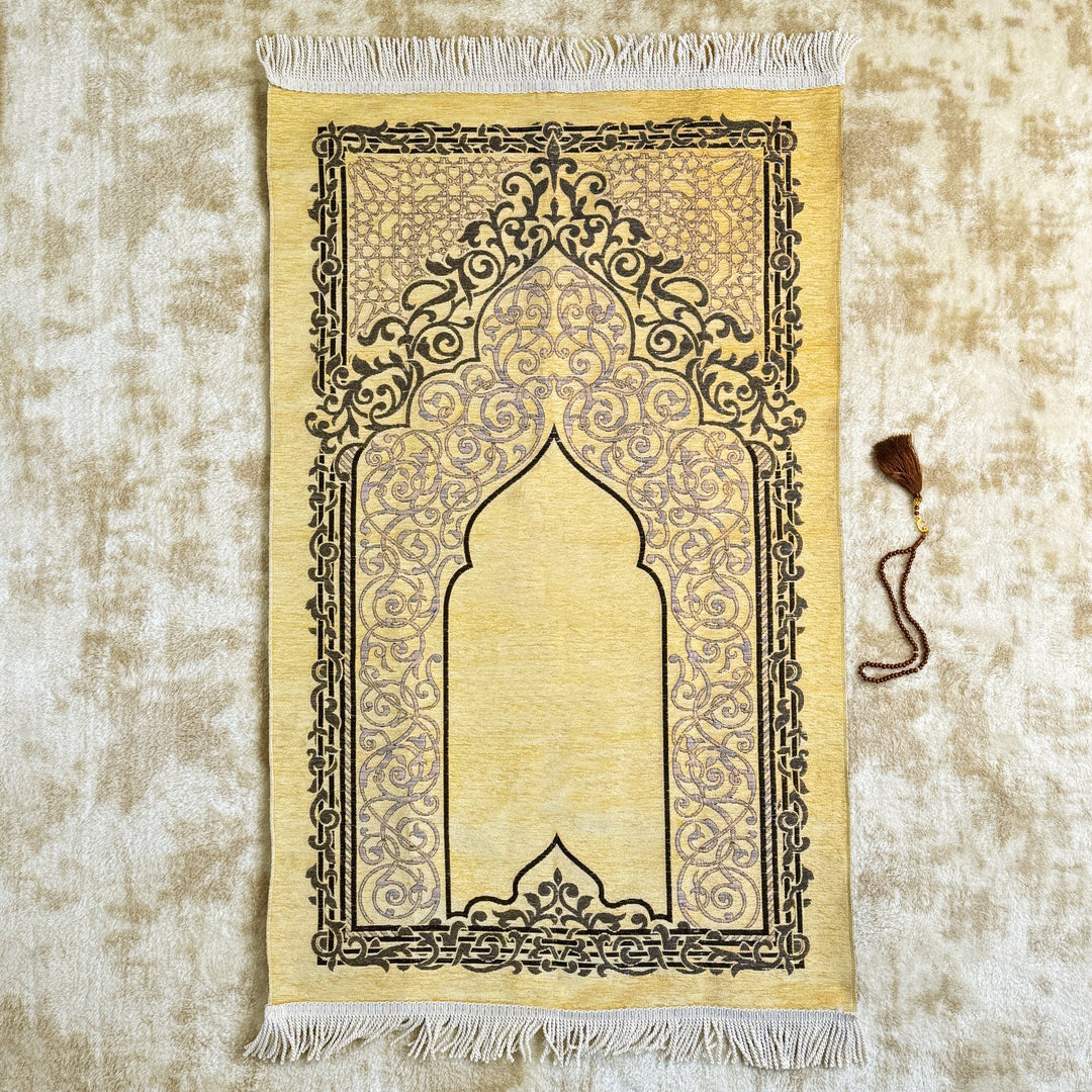 lightweight-beige-travel-prayer-mat-for-muslims-sejadah-rug-prayer-beads-accessories-set-islamicwallartstore