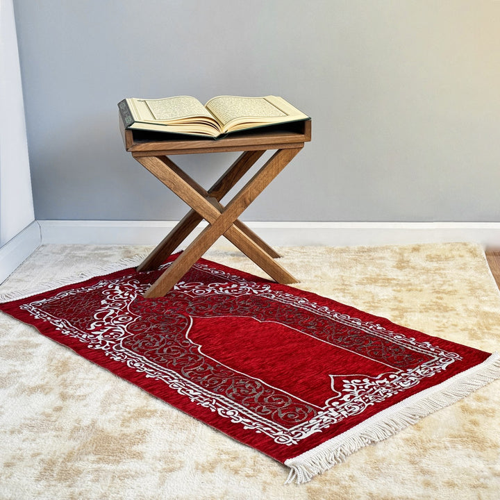 elegant-red-travel-prayer-mat-ideal-for-muslims-sejadah-rug-prayer-beads-set-islamicwallartstore