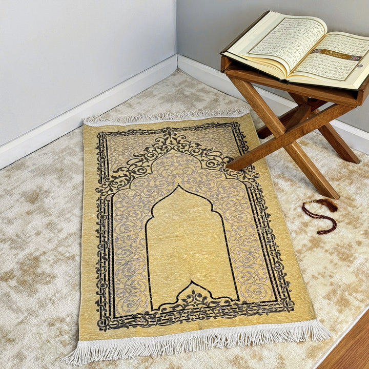 elegant-beige-travel-prayer-mat-ideal-for-muslims-sejadah-rug-prayer-beads-set-islamicwallartstore