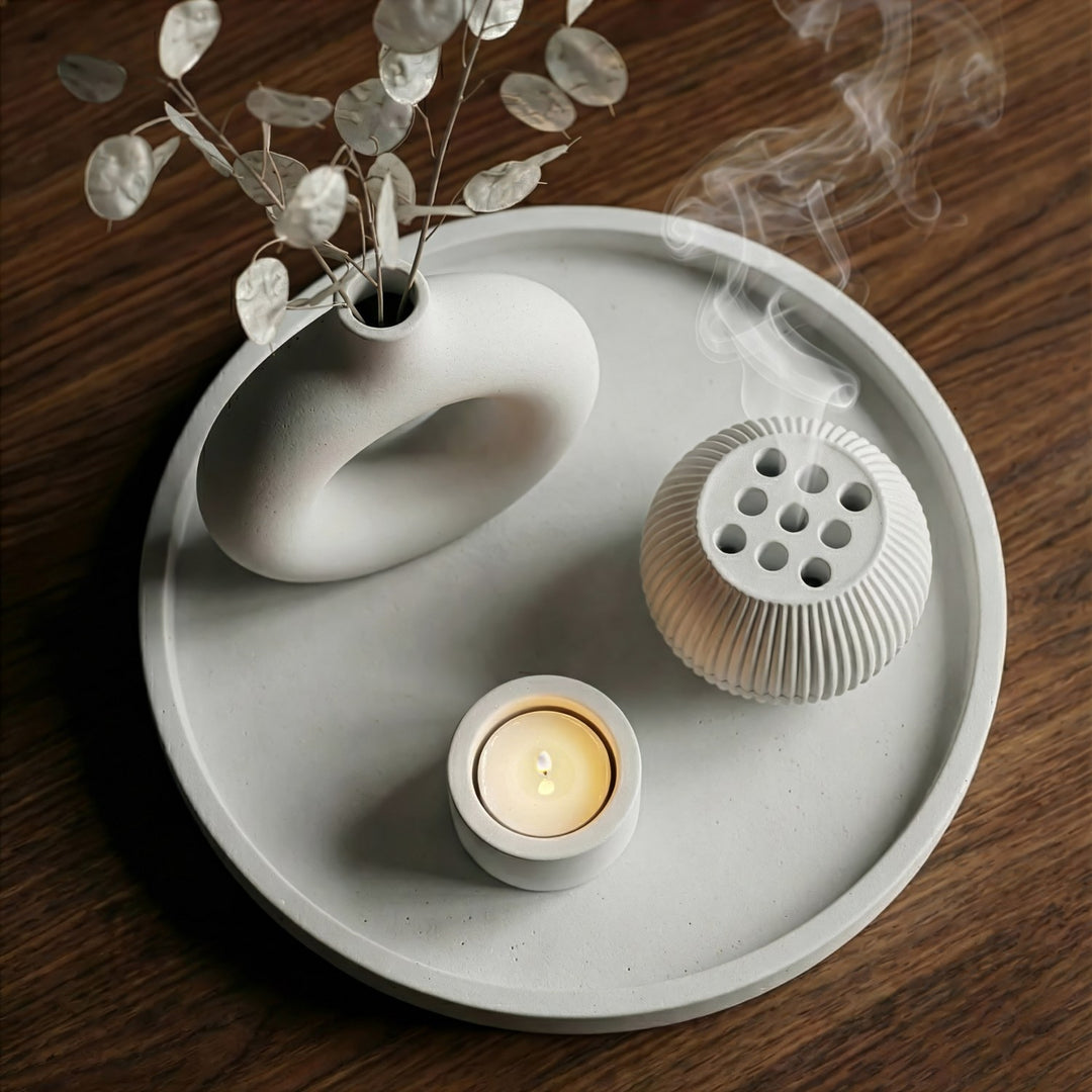 Modern Minimalist 2-Piece Stone Incense Burner – Closable Geometric Mabkhara