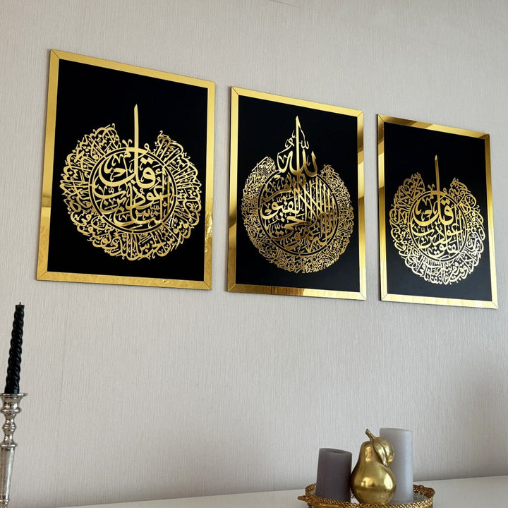 set-of-ayatul-kursi-surah-al-falaq-surah-an-nas-wood-islamic-wall-art-gold-on-black-calligraphic-art-islamicwallartstore