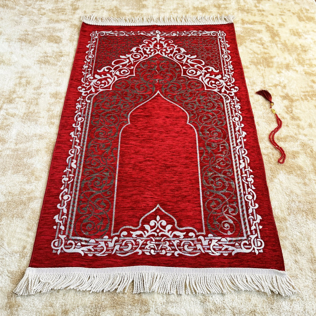 portable-red-colored-travel-prayer-mat-muslim-gift-sejadah-prayer-rug-prayer-beads-set-islamicwallartstore