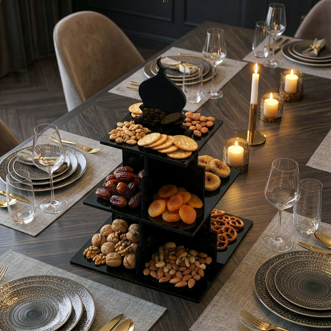 Ramadan Serving Stand – 3-Tier Acrylic Mosque Shaped Dessert & Date Holder