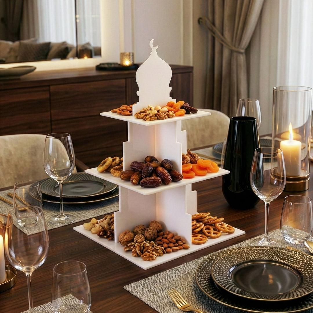 Ramadan Serving Stand – 3-Tier Acrylic Mosque Shaped Dessert & Date Holder