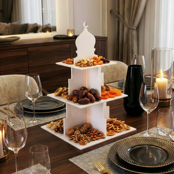 Ramadan-Etagere – Dessert- & Dattelhalter aus Acryl mit 3 Etagen in Moscheeform