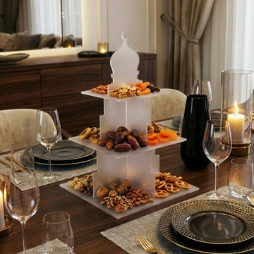 Ramadan-Etagere – Dessert- & Dattelhalter aus Acryl mit 3 Etagen in Moscheeform