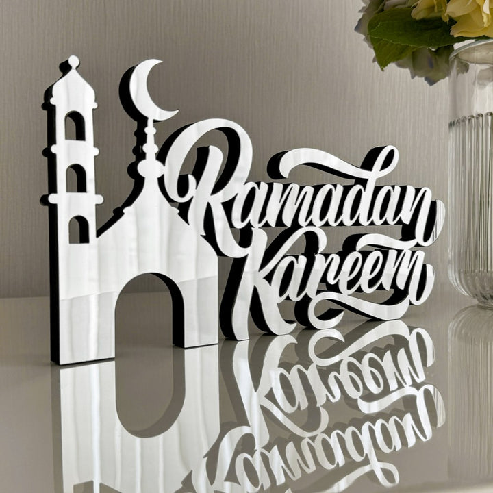 silver-colored-ramadan-kareem-english-islamic-tabletop-decor-with-minaret-elegant-gift-islamicwallartstore
