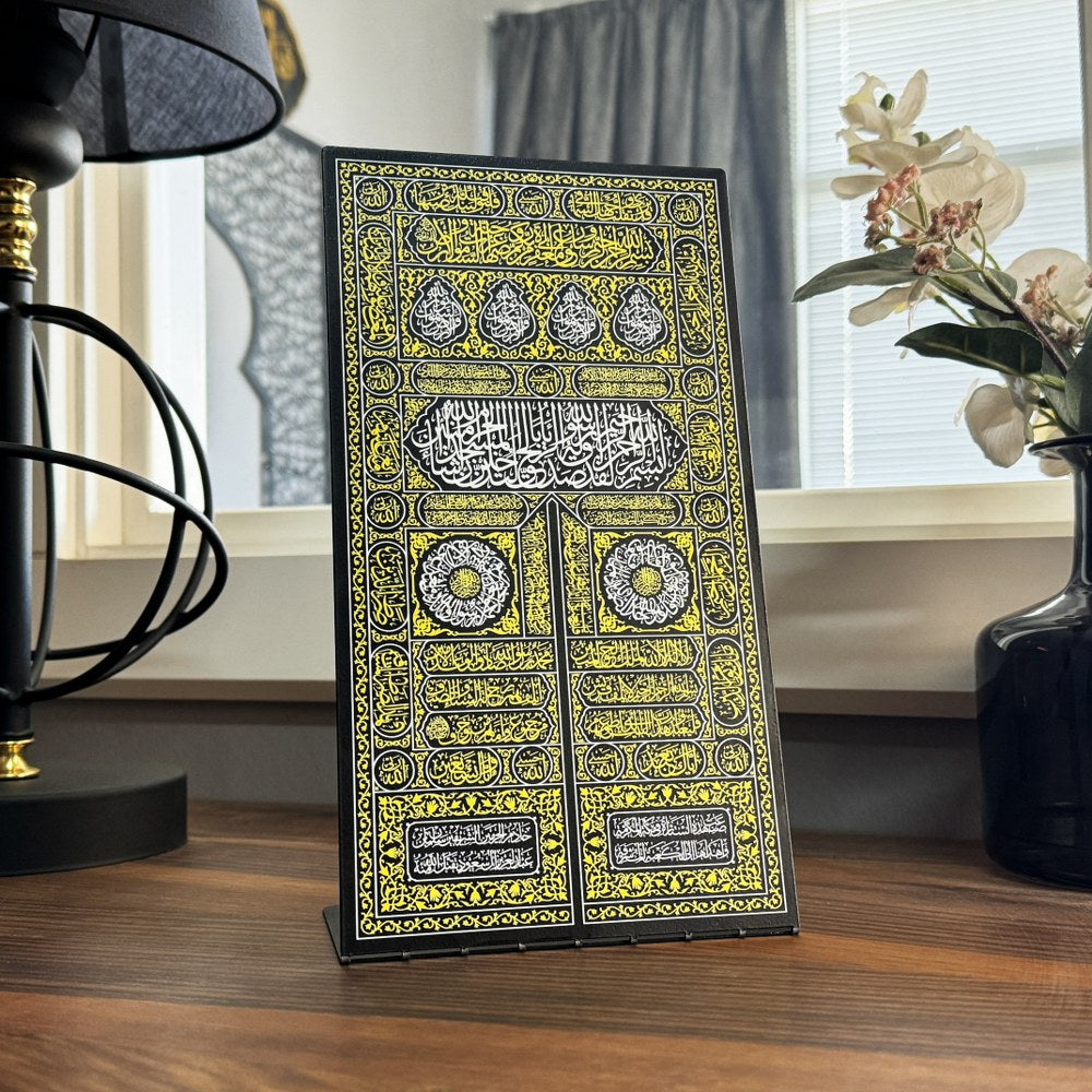 kiswa-of-kaaba-gate-uv-printed-metal-islamic-tabletop-ramadan-decor-handcrafted-islamicwallartstore