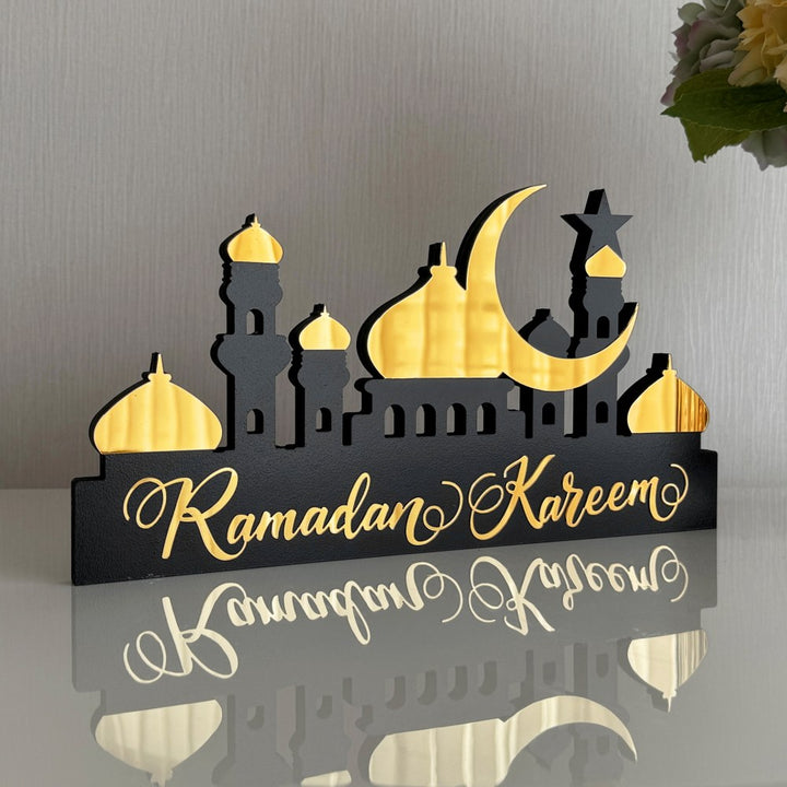 special-ramadan-decor-islamic-tabletop-art-ramadan-kareem-written-gold-colored-unique-gift-islamicwallartstore