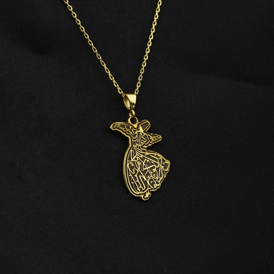 Whirling Darwish Muslim Jewelry 18K Gold Plated Silver Islamic Pendant