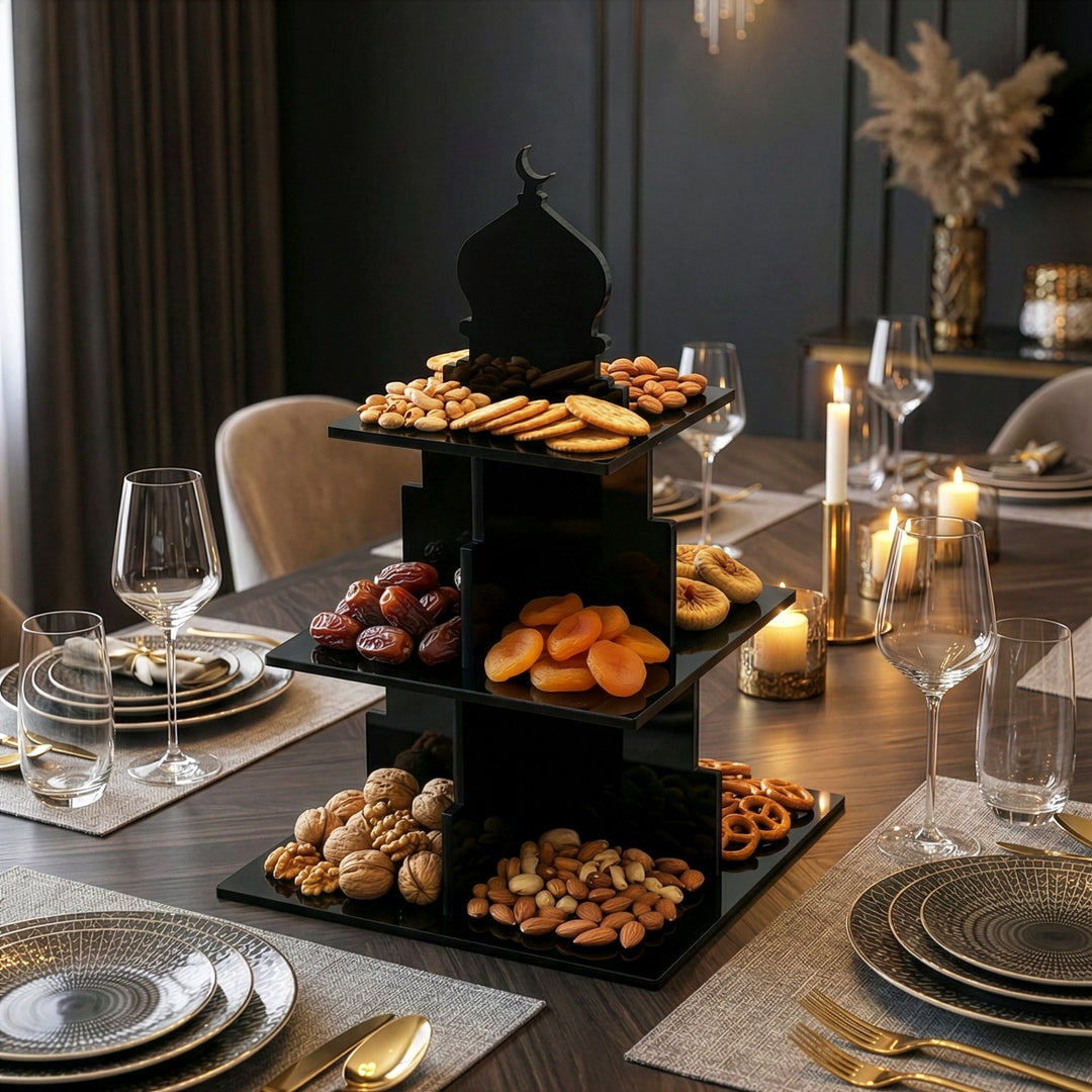 Ramadan Serving Stand – 3-Tier Acrylic Mosque Shaped Dessert & Date Holder