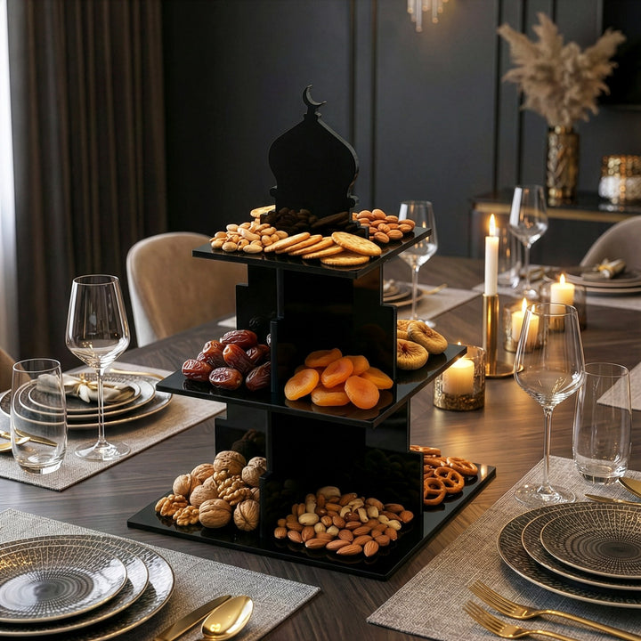 Ramadan Serving Stand – 3-Tier Acrylic Mosque Shaped Dessert & Date Holder