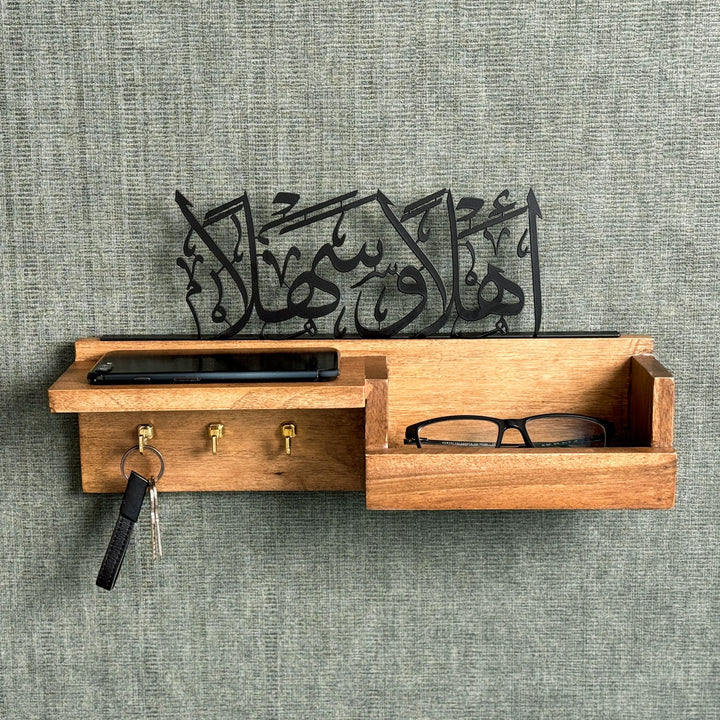 wood-key-holder-ahlan-wa-sahlan-arabic-calligraphy-muslim-home-decor-mail-and-key-holder-decor-islamicwallartstore