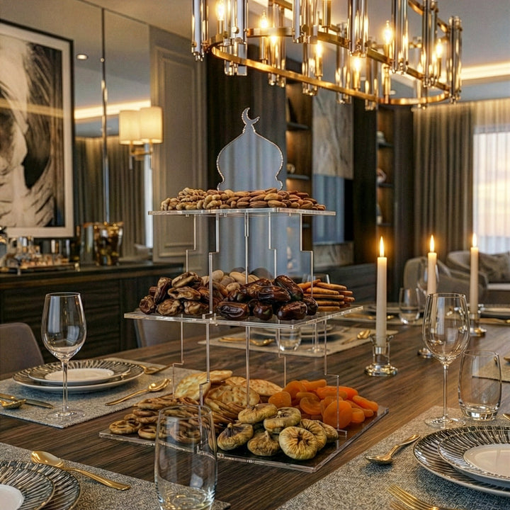 Ramadan Serving Stand – 3-Tier Acrylic Mosque Shaped Dessert & Date Holder