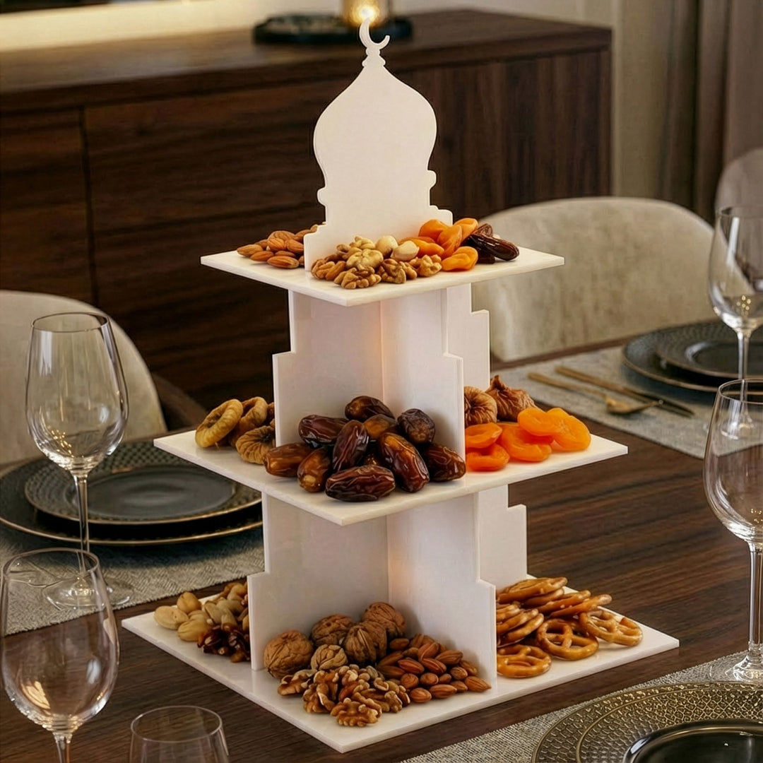 Ramadan Serving Stand – 3-Tier Acrylic Mosque Shaped Dessert & Date Holder