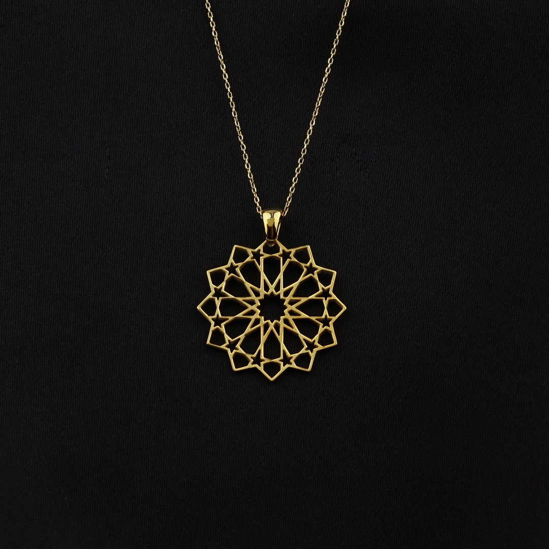 Islamic Geometric Pattern Muslim Jewelry, 18K Gold Plated Silver Pendant