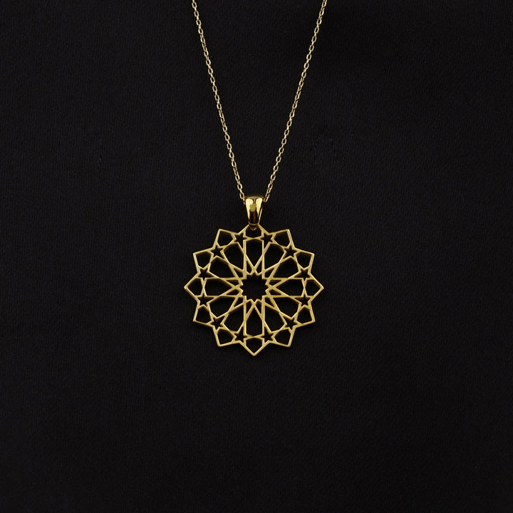 Islamic Geometric Pattern Muslim Jewelry, 18K Gold Plated Silver Pendant