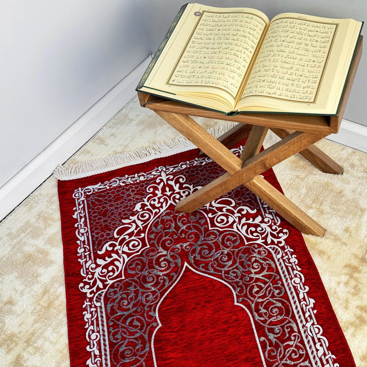 stylish-red-travel-prayer-mat-for-muslims-sejadah-rug-prayer-beads-gift-set-islamicwallartstore