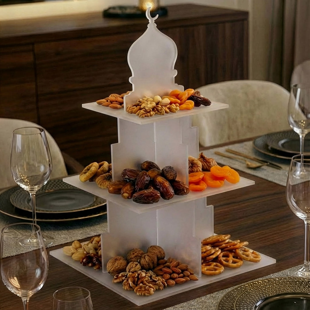 Ramadan Serving Stand – 3-Tier Acrylic Mosque Shaped Dessert & Date Holder
