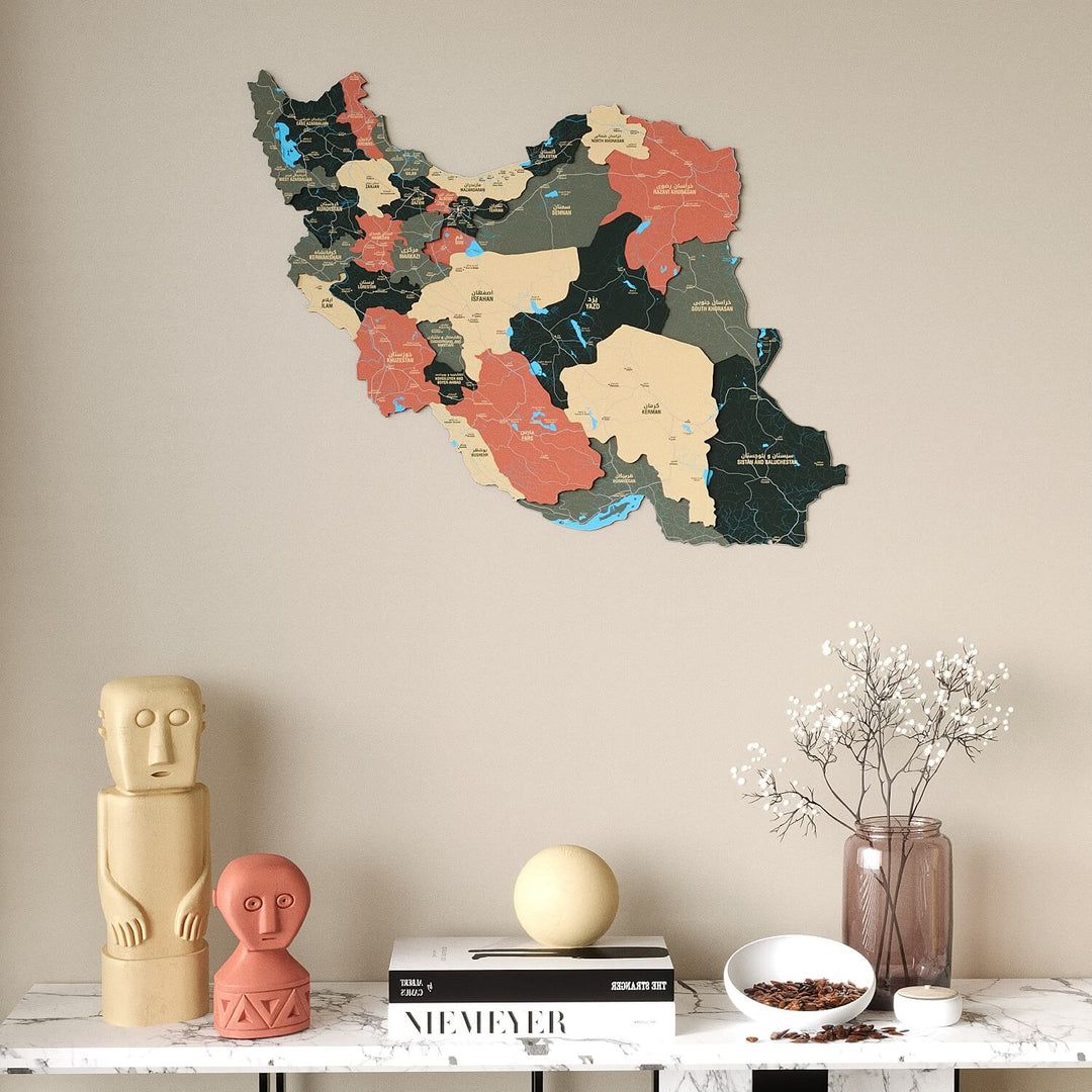 Colorful Iran Wooden Wall Map Heritage Home Decor