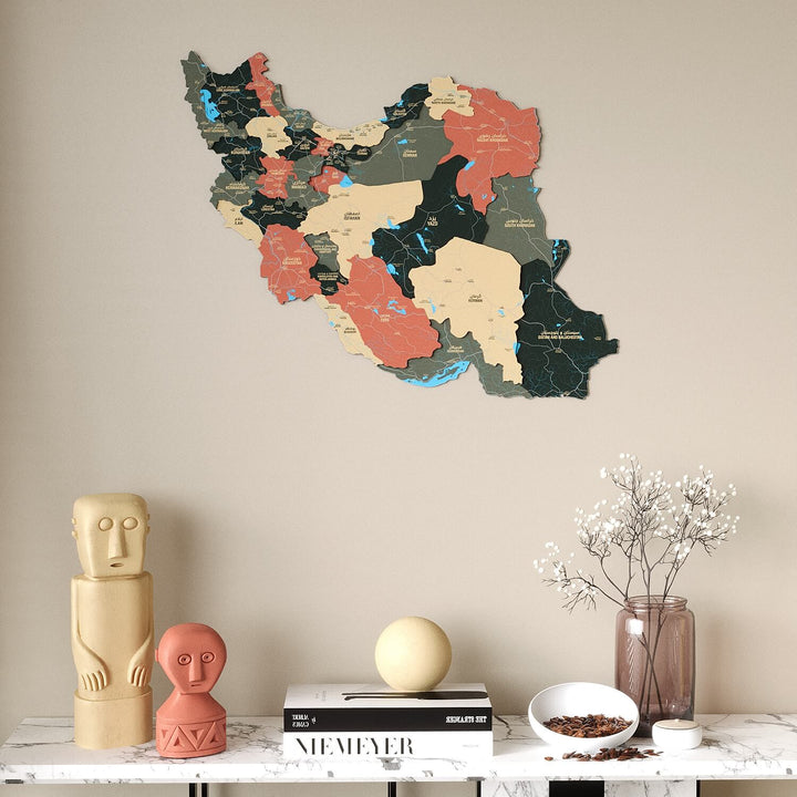 Colorful Iran Wooden Wall Map Heritage Home Decor