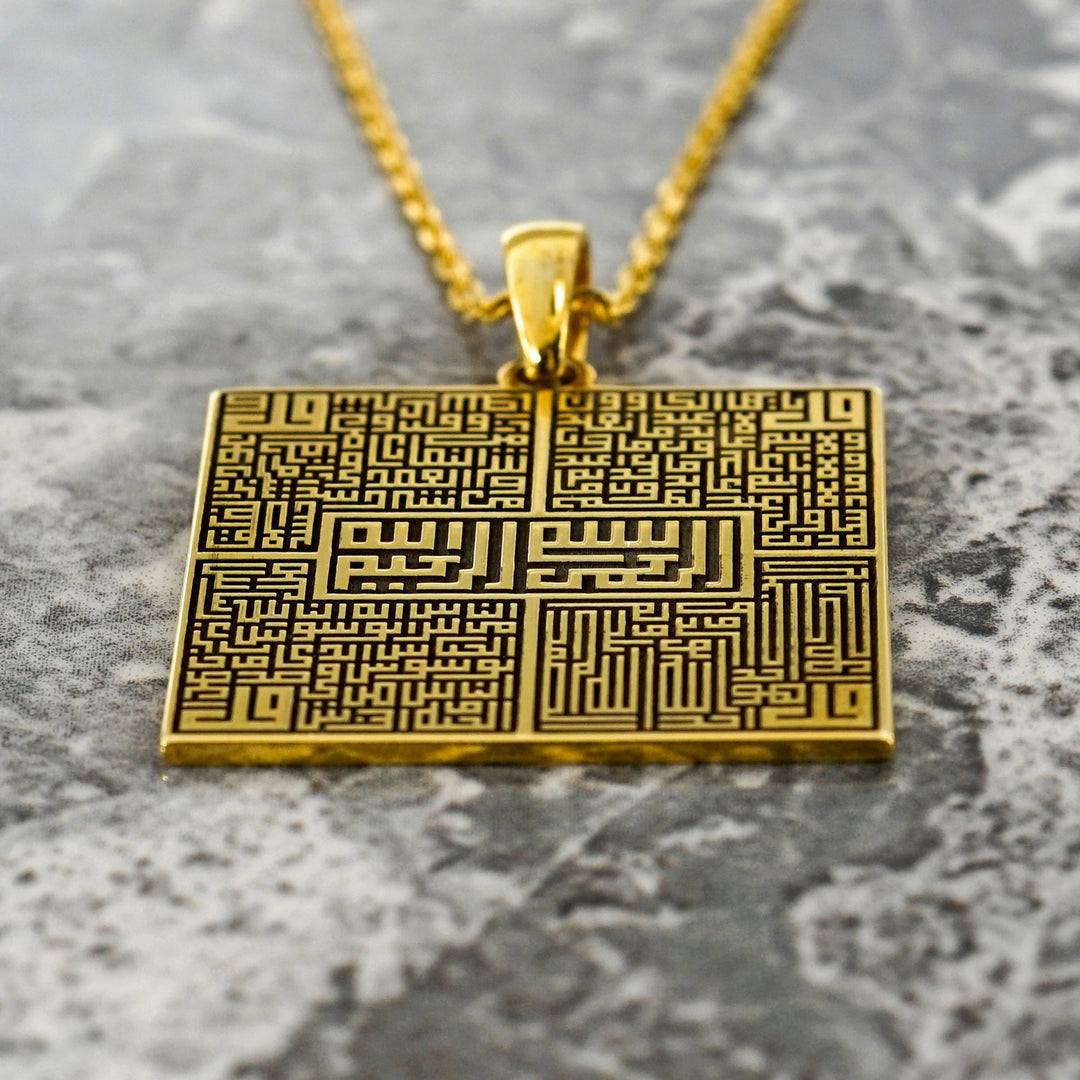 4-qul-kufic-square-muslim-jewelry-18k-gold-plated-silver-pendant-unique-muslim-jewelry-perfect-for-occasions-islamicwallartstore