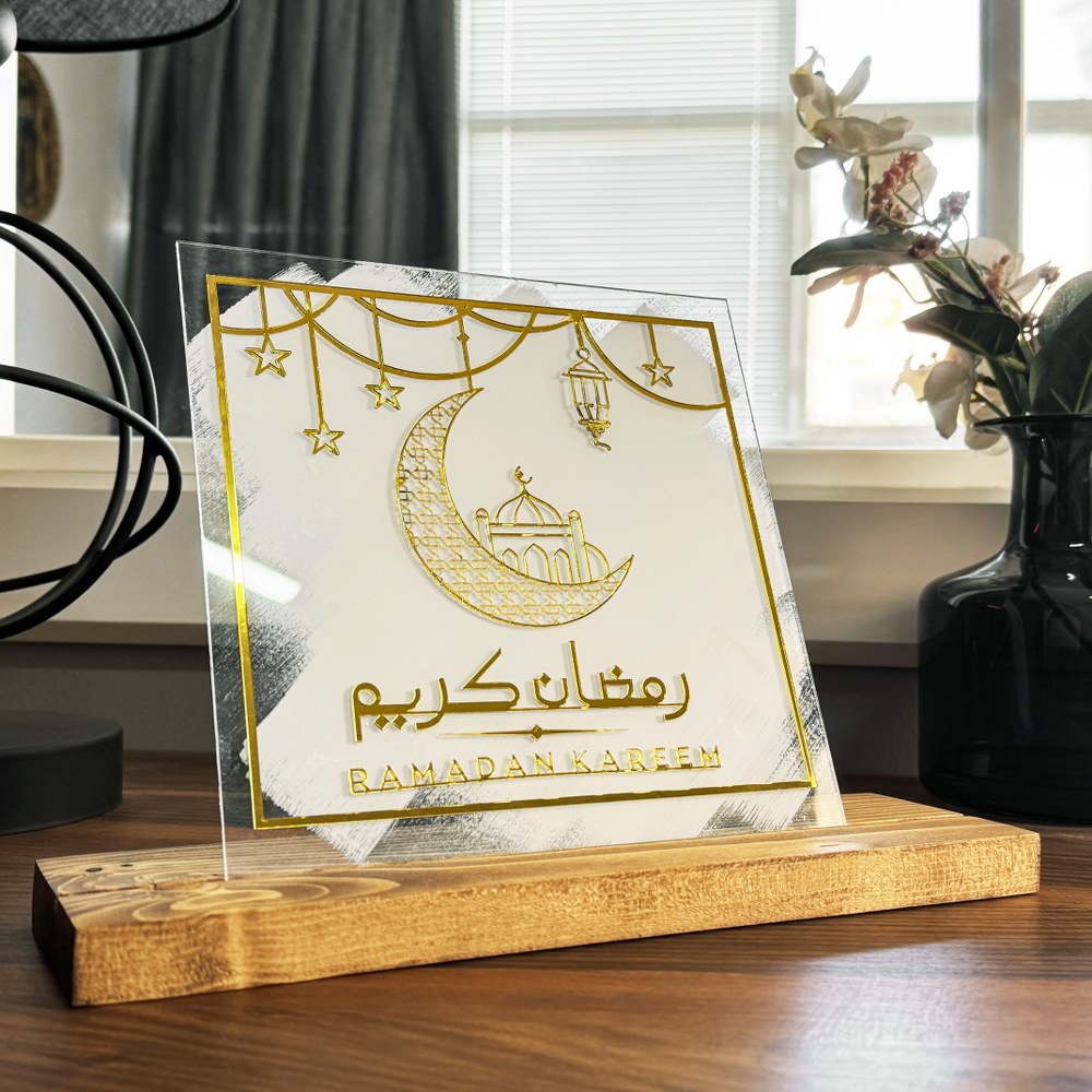 handmade-wooden-based-ramadan-square-tabletop-decor-latin-arabic-kareem-white-plexiglass-islamicwallartstore