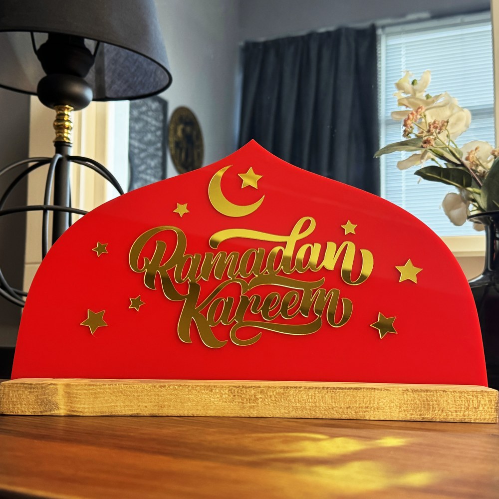 ramadan-decor-wooden-based-tabletop-latin-kareem-red-plexiglass-islamicwallartstore
