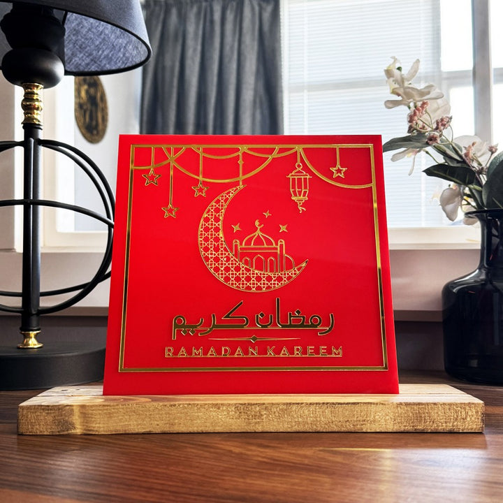 red-painted-plexiglass-ramadan-kareem-latin-arabic-wooden-based-square-tabletop-decor-islamicwallartstore