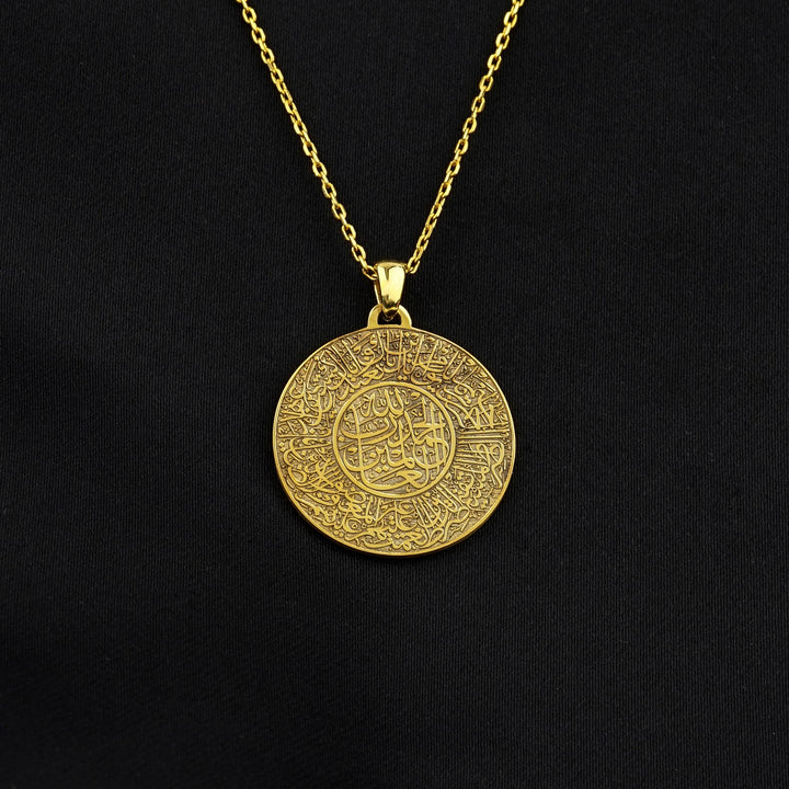 Surah Fatiha Round Muslim Jewelry - 18K Gold Plated Silver Pendant