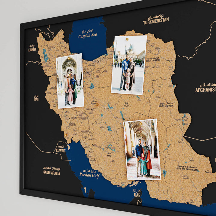 Framed Iran Cork Map Premium Wall Decor