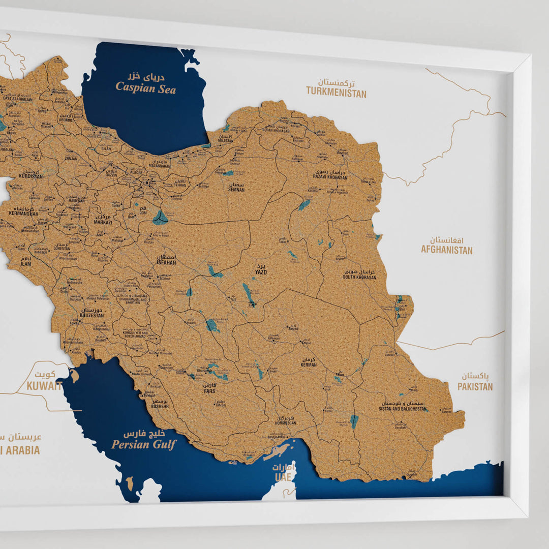 Framed Iran Cork Map Premium Wall Decor