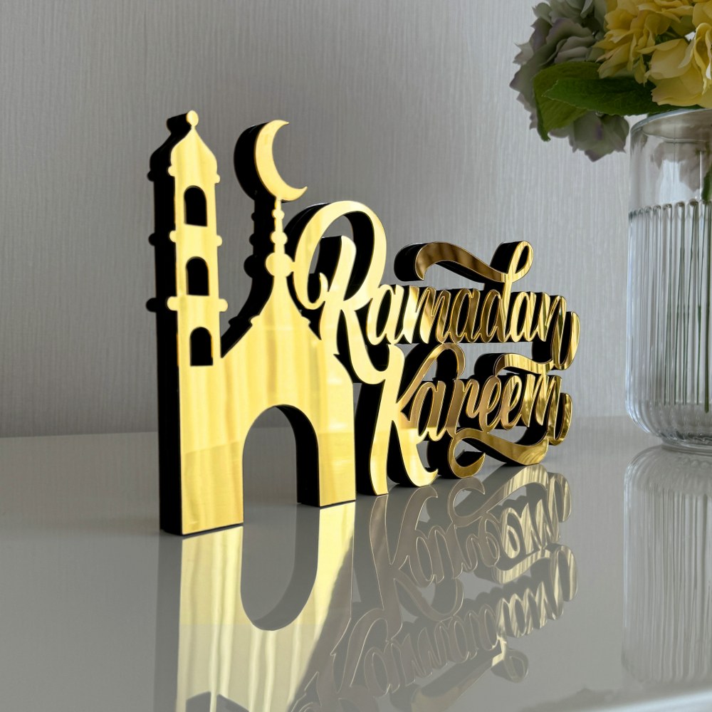 gold-colored-ramadan-kareem-english-islamic-tabletop-decor-with-minaret-handcrafted-gift-islamicwallartstore