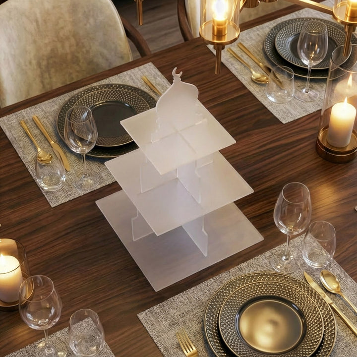 Ramadan Serving Stand – 3-Tier Acrylic Mosque Shaped Dessert & Date Holder