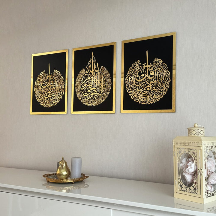 set-of-ayatul-kursi-surah-al-falaq-surah-an-nas-wood-islamic-wall-art-gold-on-black-spiritual-decor-islamicwallartstore